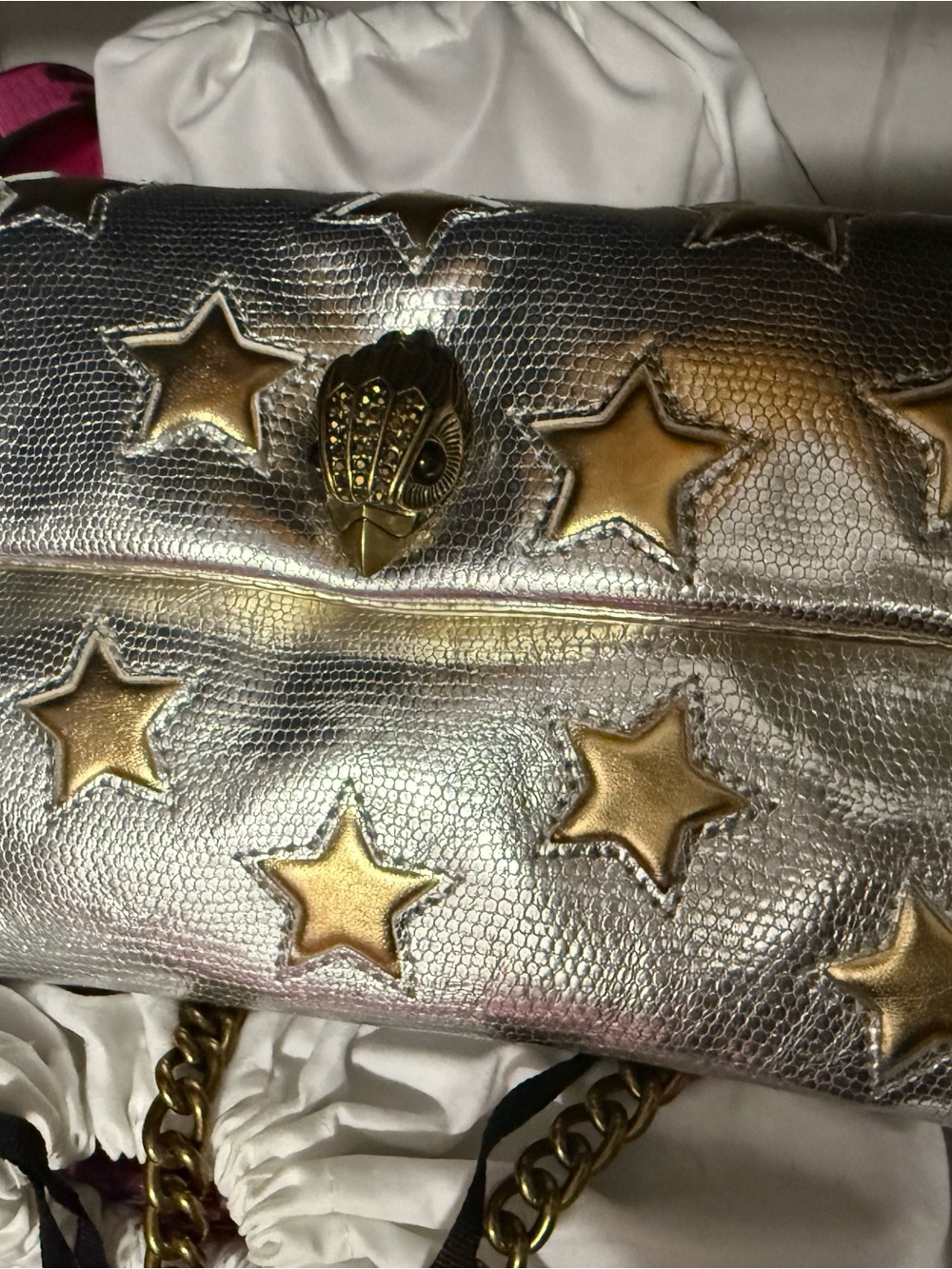 Kurt Geiger Silver Shoulder Bag with Gold Star Accents